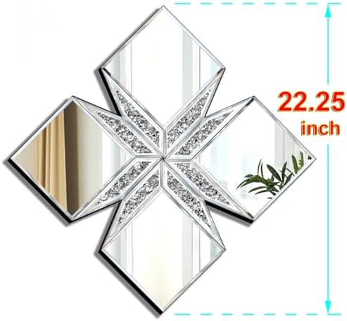 Crushed Diamond Decorative Mirror 22.25x22.25” Diamond Shape Glass Wall Mirror for Home Decoration, Exquisite Accent Wall Decor - Image 2