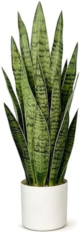 2.3FT Fake Snake Plant 27in Sansevieria Potted Plant in White Pot by JoyplantsDecoration