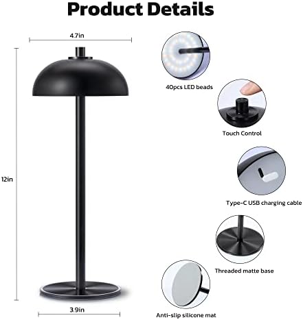 1 Pack Cordless Table Lamp Rechargeable, 5000mAh Battery Table Light - Image 5