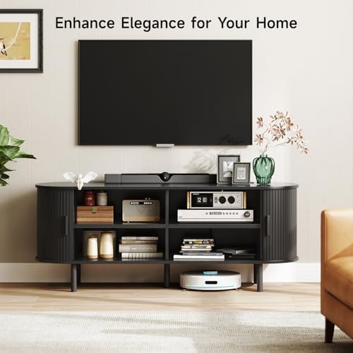 ONBRILL 55" TV Stand with Power Outlet & Storage for TVs up to 60", Black - Image 3