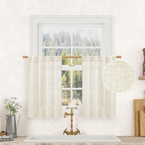 LAMIT Short Kitchen Linen Curtains 30 Inch Length for Small Windows by LAMIT