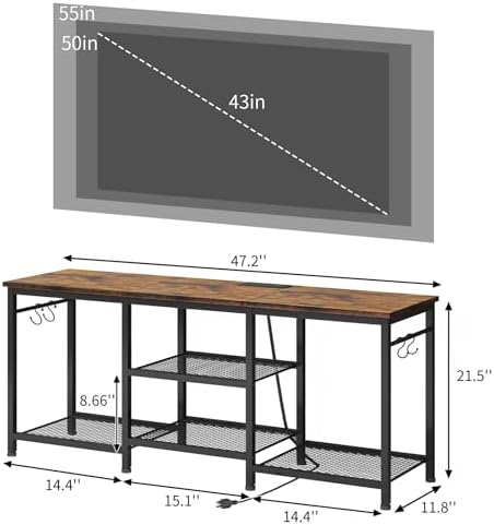 YGEOMER TV Stand for TVs Up to 50in with LED Lights, Rustic Brown - Image 2