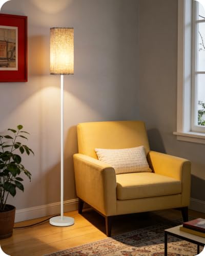 64.2'' Dimmable Floor Lamp for Living Room with Remote and Foot Switch, Corner Floor Lamp for Bedroom, Includes 10W A19 Bulb, Modern Standing Tall Lamp, ETL Listed White and Beige WE17LD05 - Image 5