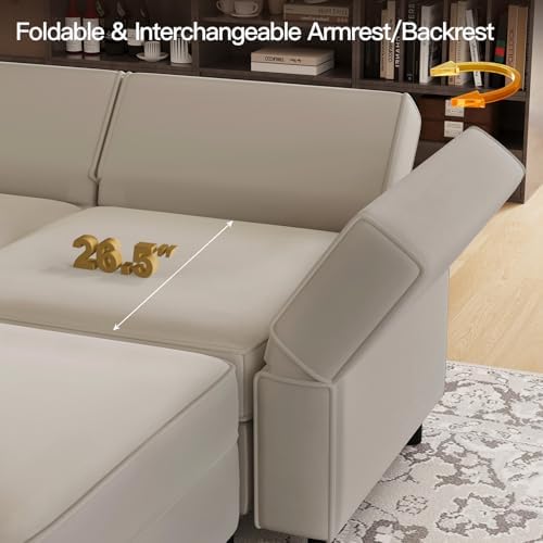 Belffin Modular Velvet Sectional Sofa with Chaise Lounge Sectional Sleeper Sofa with Storage Chaise Bed Couch for Living Room Grey - Image 6