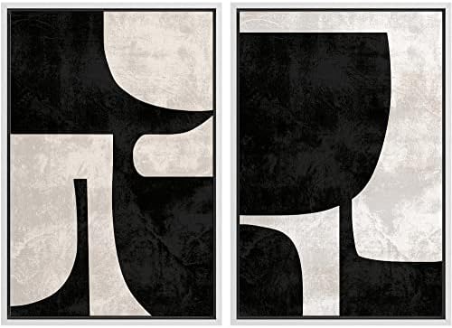 SIGNWIN Framed Canvas Print Wall Art Set Mid-Century Black Polygon Variety Abstract Shapes Illustrations Modern Art Decorative Contemporary for Living Room, Bedroom, Office - 16"" x24 x2 White by SIGNWIN