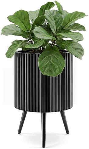 GIANTEX 14 Inch Plant Pot with Stand, Mid-Century Modern Fluted Planter by Giantex