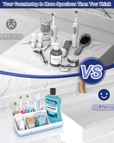 Bathroom Counter Organizer and Storage, 7 Slots Detachable Toothbrush Holders for Bathrooms, Anti-Slip Electric Toothbrush and Toothpaste Holder Countertop Vanity Organizer Accessories for Adults Kids - Image 4