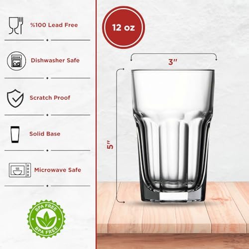 Highball Drinking Glasses Set of 24, 12.5 oz Glass Tumbler, Dishwasher Safe - Image 3