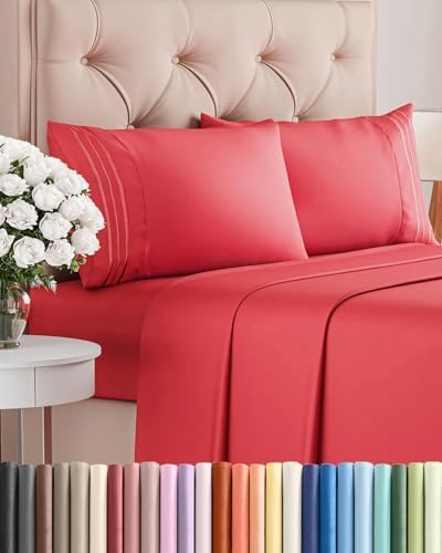 Cal King Size 4 Piece Sheet Set - Comfy Breathable & Cooling Sheets - Red by CGKUnlimited