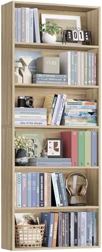 FOTOSOK 6 Tier Tall Bookshelf Bookcase with Open Display Shelves, Light Oak by FOTOSOK