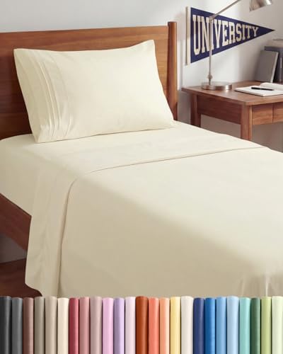 Twin XL 3 Piece Sheet Set - College Dorm Room Essentials - Off White by CGKUnlimited
