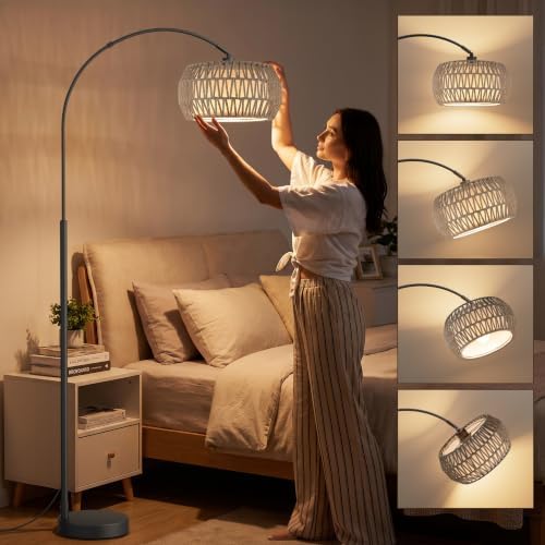 Ambimall Boho Arc Floor Lamp, Color Temp and Brightness Adjustable, Grey - Image 5