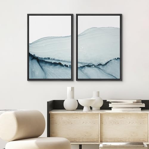 SIGNWIN Framed Wall Art Print Set Blue Paint Stroke Wave Collage Abstract Shapes Illustrations Modern Art Rustic Relax/Calm Multicolor for Living Room, Bedroom, Office - 24"" x36 x2 Black - Image 3