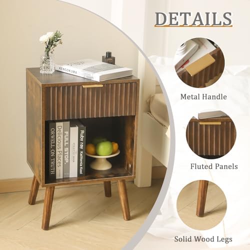 Fultyle Mid Century Modern Nightstand, Walnut Bedside Table with Storage - Image 4