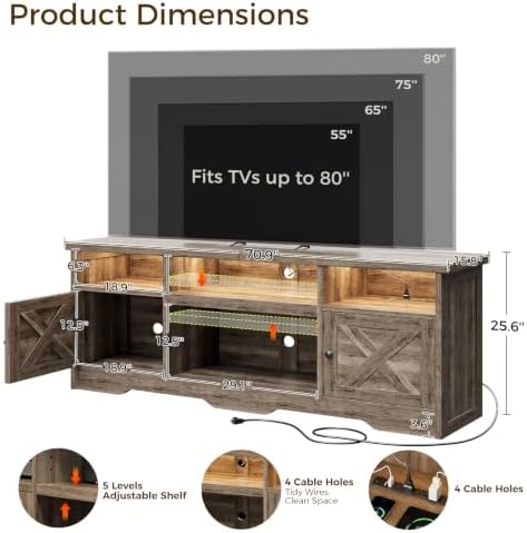 Casaottima TV Stand for 80 Inch TV, Entertainment Center, Gray Oak - Image 3