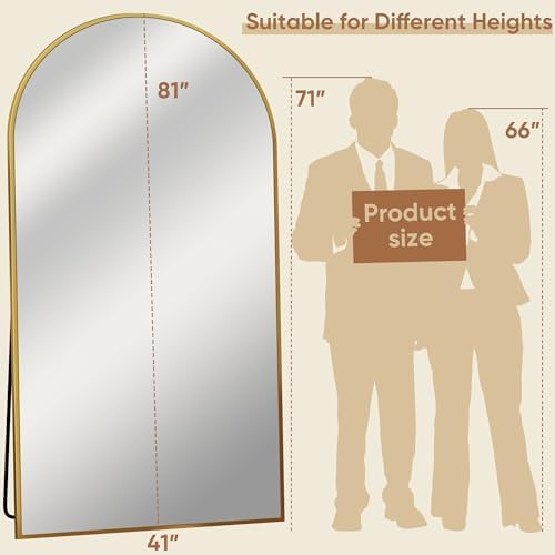81"x41" Arched Full Length Mirror, Large Floor Mirror, Gold - Image 4