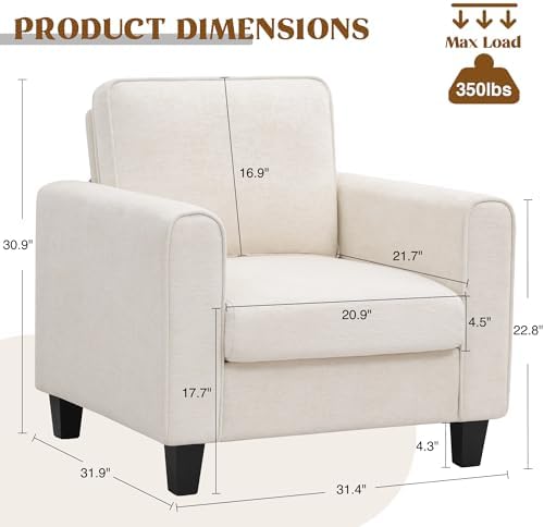Accent Chairs Set of 2 for Living Room, Mid Century Modern Upholstered Living Room Chair, Chenille Reading Armchair for Apartment, Waiting Room, Office, Beige - Image 2