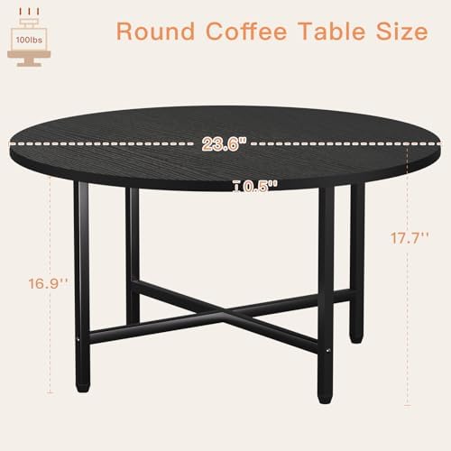 FAMIDGE Coffee Table, 23.6" Round Coffee Table, Black Living Room Tables - Image 2