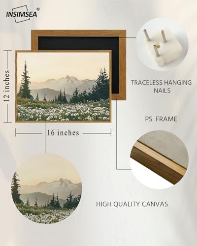 InSimSea Framed Canvas Wall Art Vintage Decor, Forest Wall Decor for Living Room Bedroom Bathroom Office, Nature Landscape Wildflowers Mountains Oil Painting Prints, Home Desk Decorations, 12x16inch - Image 4