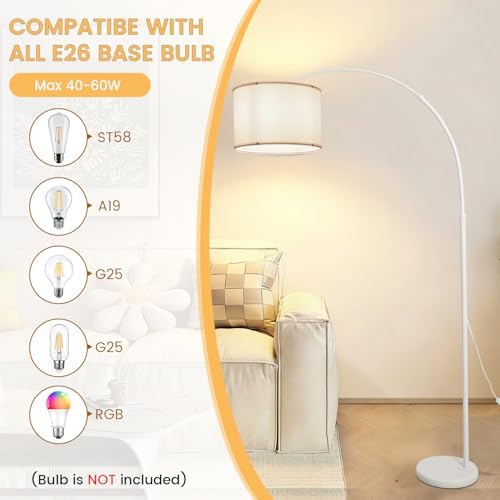 White Arc Floor Lamp, Modern Standing Lamp with Marble Base - Image 5