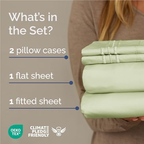 Full Size 4 Piece Sheet Set - Comfy Breathable & Cooling - Light Sage Green - Image 2