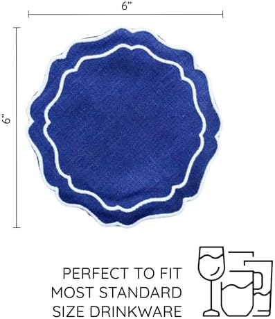 Linen Coasters for Drinks Set of 6, Navy - Image 3