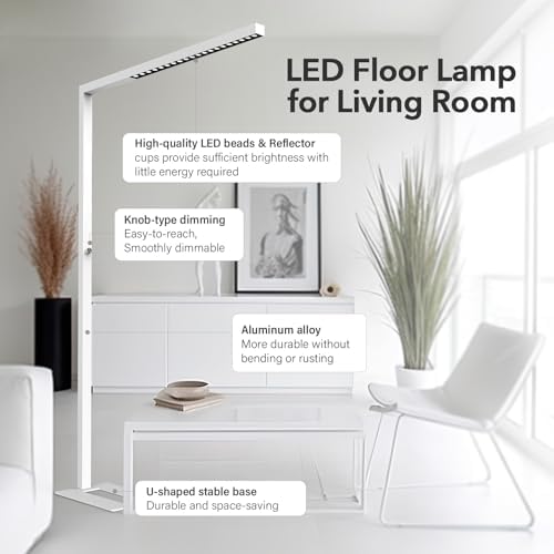 STERREN 77" LED Floor Lamp for Office, 7350LM Dimmable Eye-Care Standing Piano Lamp,70W Tall Reading Light, 4000K Bright Lighting for Living Room - White - Image 5
