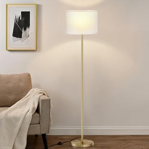 Ambimall 60'' Modern Floor Lamp with Shade, Tall Lamps for Living Room, Bedroom, Office, Dining Room, Beige Shade with Gold Pole(Without Bulb) by Ambimall