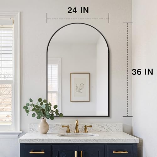 FICTOR 2 Pack 24" x 36" Arched Bathroom Vanity Mirror for Over Sink, Black - Image 2