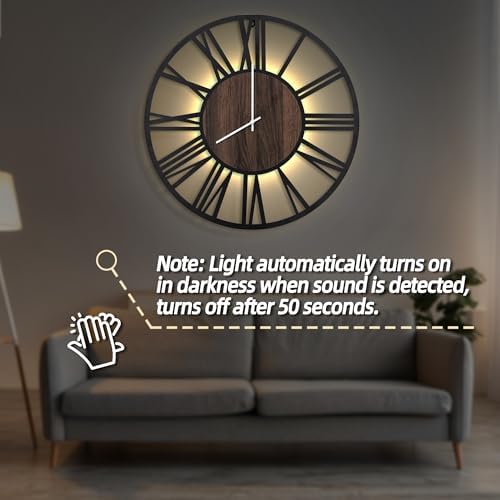 LEIKE Large Wall Clocks with Night Light Battery Operated,Silent Non Ticking,Rustic Modern Big Wood Clock for Living Room, Bedroom,Kitchen,Farmhouse,Office,Home Decor-32 Inch(Roman Numerals) - Image 5