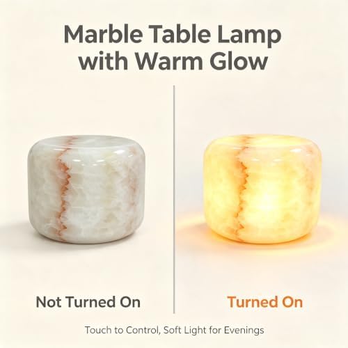 Natural Marble Table Lamp, Cordless Rechargeable Pat Control Night Light, Dimmable Warm Glow Stone Lamp for Bedroom Bedside Table Desk Shelf, Home Decor Gift - Image 2
