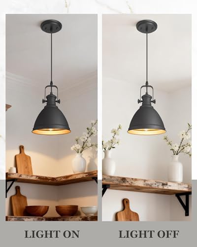 8" Black Pendant Light for Kitchen Island, Metal Shade - Image 5