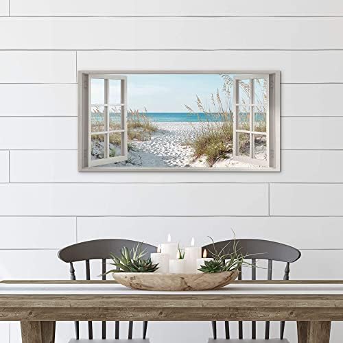 the stream design Beach Window Wall Art Canvas, Coastal Bedroom 40"x20" - Image 5