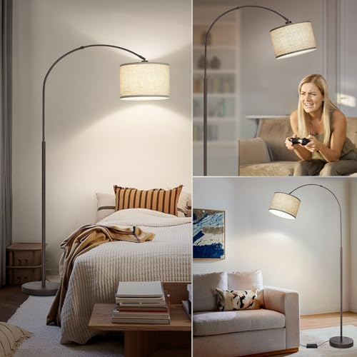 Dimmable Floor Lamp, Arc Floor Lamps with Adjustable Hanging Shade，Brown - Image 6