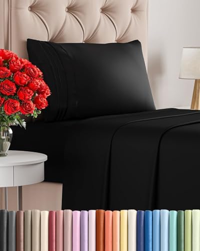 Twin Size 3 Piece Sheet Set - Comfy Breathable & Cooling Sheets - Black by CGKUnlimited