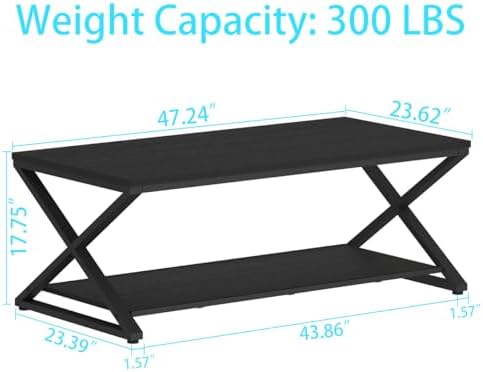 HSH 47" Rectangle Coffee Table with Storage for Living Room, Black Oak - Image 2