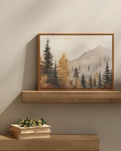 InSimSea Framed Canvas Wall Art Vintage Decor, Fall Trees Forest Wall Decor for Living Room Bedroom Office, Rustic Autumn Landscape Mountains Prints, Home Desk Decorations, 12x16inch - Image 5