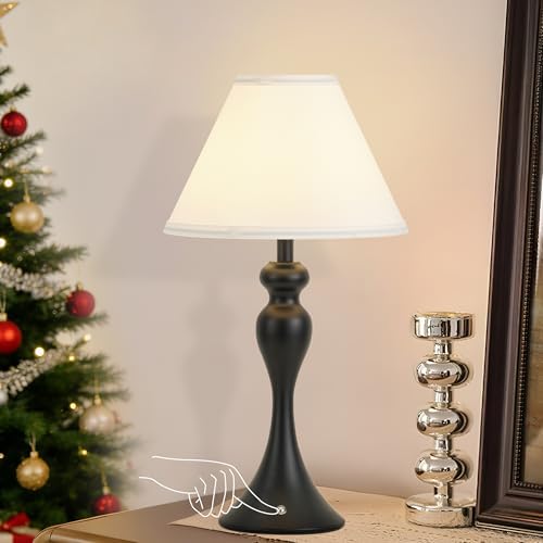 Cordless Table Lamp Rechargeable, Battery Night Light Fabric Shade, Black by KARTOOSH
