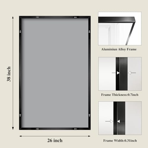 Koonmi Black Mirrors for Wall, 26x38 Inch Bathroom Mirror, Rectangular Wall Mirror for Living Room Bedroom Bathroom, Hangs Horizontally or Vertically - Image 2