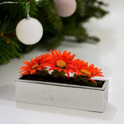 WGVI Long Rectangle Ceramic Planter Vase in Silver 14" x 4" x 4"H, Rectangular Box Block Terrarium Pot, Flower Arrangement, Tabletop Centerpiece, Home Decor Organization Storage Container, 4 Pcs - Image 6
