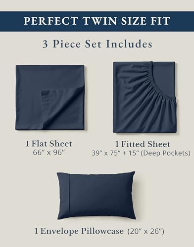 LANE LINEN Twin Sheet Set 100% Organic Cotton Cooling Soft 3pc - Navy - Image 4