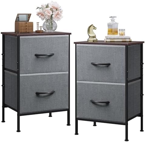 WLIVE Night Stand Set 2, Dresser and Nightstand Sets, Nightstands for Bedroom with 2 Fabric Drawer, End Tables Bedroom Furniture Set, Closet, College Dorm, Dark Grey by WLIVE