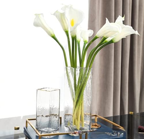 Geometric Square Painted Gold Edge Water Corrugated Translucent Glass Vase Home Table Decoration (F-10in) - Image 5
