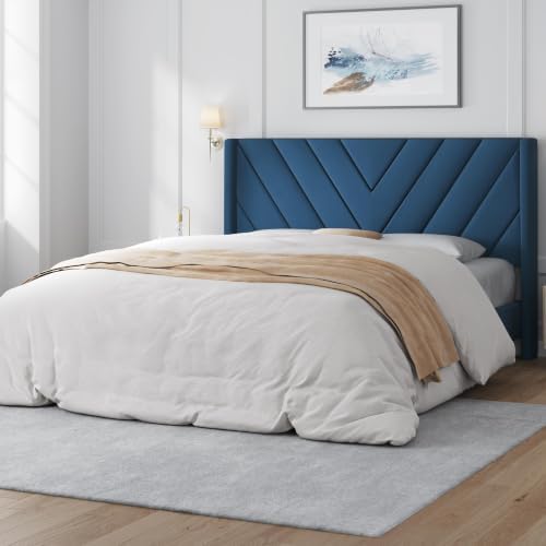 Yaheetech Queen Bed Frame with Chevron Channel-Tufted Headboard, Blue by Yaheetech
