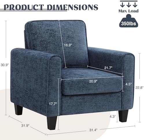 Accent Chairs Set of 2 for Living Room, Mid Century Modern Upholstered Living Room Chair, Chenille Reading Armchair for Apartment, Waiting Room, Office, Blue - Image 2