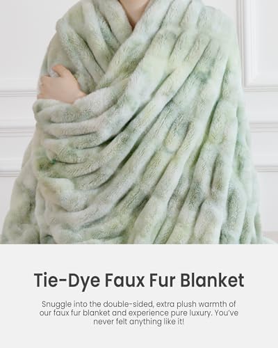Ultra Soft Cozy Faux Fur Throw Blanket, Fuzzy Plush Thick Bubble Blanket, Luxury Fluffy Blanket for Couch, Sofa, Bedroom, and Living Room, 60x80 Inches,Tie-Dye Sage - Image 3