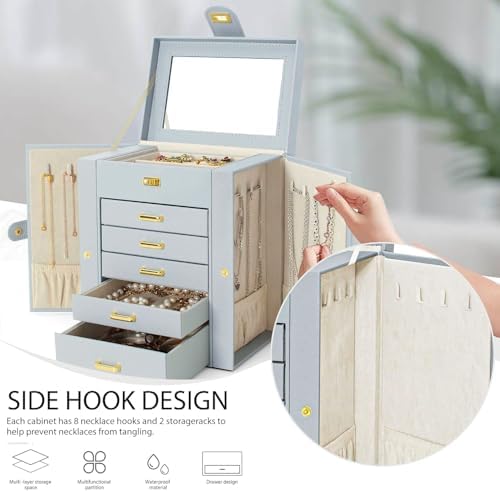 AKOZLIN 6-Tier Jewelry Box Organizer 5 Drawers Storage Grey Regular - Image 5