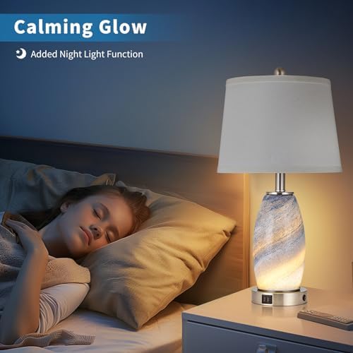 Lovlast Blue Lamps Set of 2 for Living Room Bedroom, 23.5" Glass Lamps - Image 3
