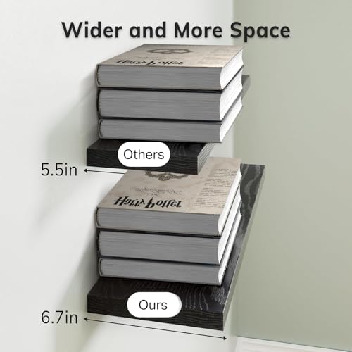 BAYKA Floating Shelves for Wall, Wall Mounted Rustic Wood Shelves for Bathroom, Bedroom, Living Room, Kitchen, Hanging Shelf for Books/Storage/Room Decor with 22lbs Capacity (Black, Set of 3, 15.7in) - Image 3