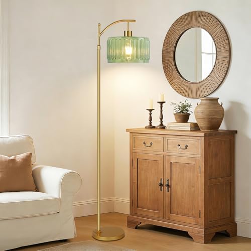 ILLMTW Glass Floor Lamp for Living Room,Bedroom,Gold Mid Century Modern Standing Lamp with Remote,Dimmable Brass Tall Lamp Vintage Retro Green Arc Flower Floor Light Boho Bohemian - Image 3